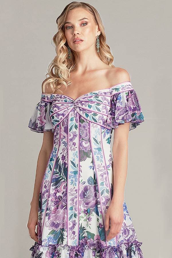 Purple Tadashi Off-The-Shoulder Floral Cocktail Dress | Women's - $495.00 - View 3 of 6