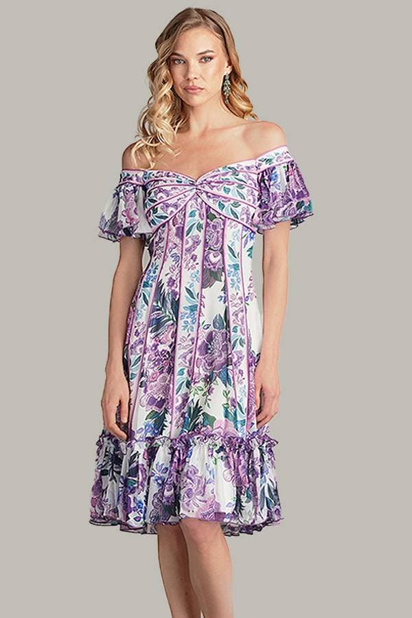 Purple Tadashi Off-The-Shoulder Floral Cocktail Dress | Women's - $495.00 - View 4 of 6