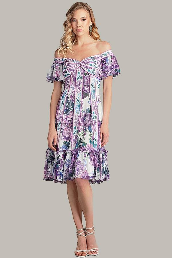 Purple Tadashi Off-The-Shoulder Floral Cocktail Dress | Women's - $495.00 - View 5 of 6