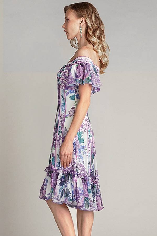 Purple Tadashi Off-The-Shoulder Floral Cocktail Dress | Women's - $495.00 - View 6 of 6