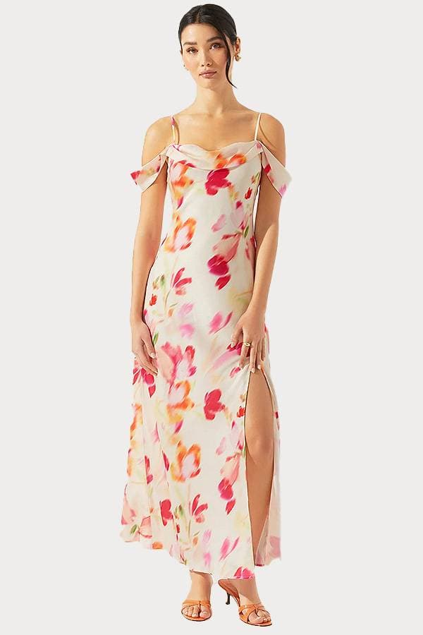White Sateen Biased Cut Floral Dress | Women's - $265.00 - View 1 of 4