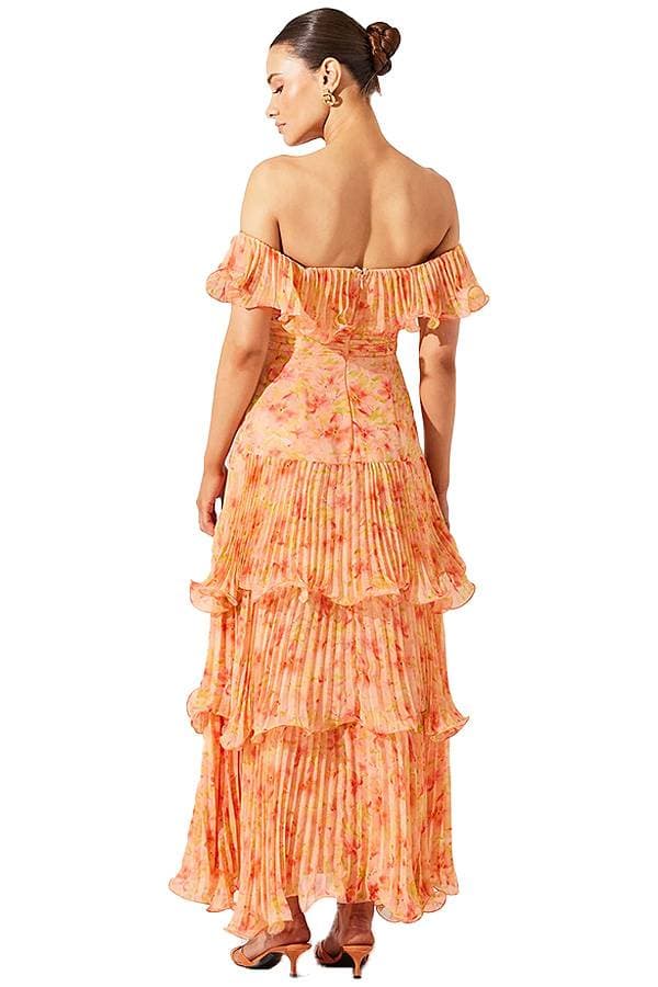 Off-The-Shoulder Coral Orange Floral Dress - $265.00 - View 2 of 5