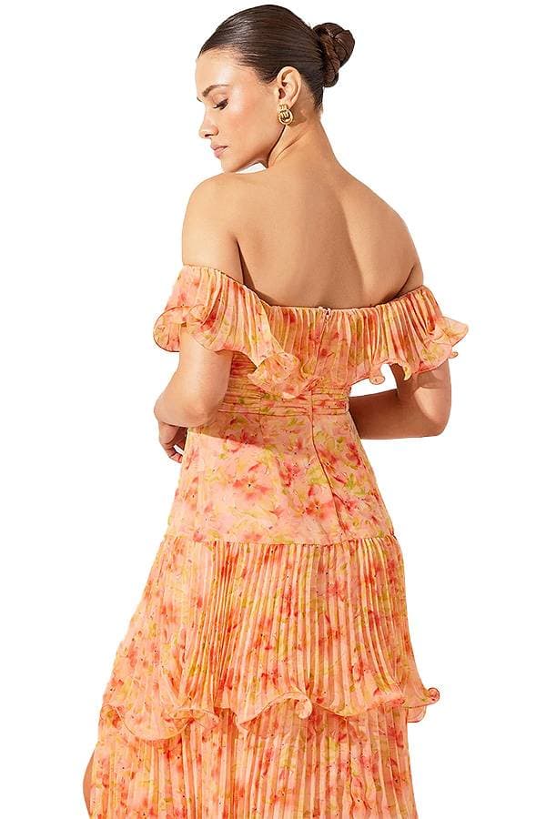 Off-The-Shoulder Coral Orange Floral Dress - $265.00 - View 4 of 5