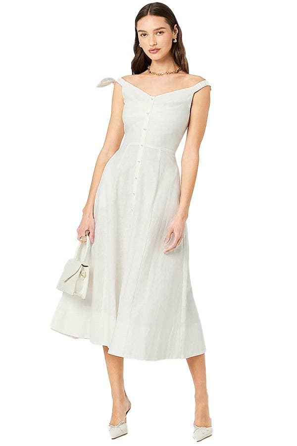White Linen Off Shoulder Dress