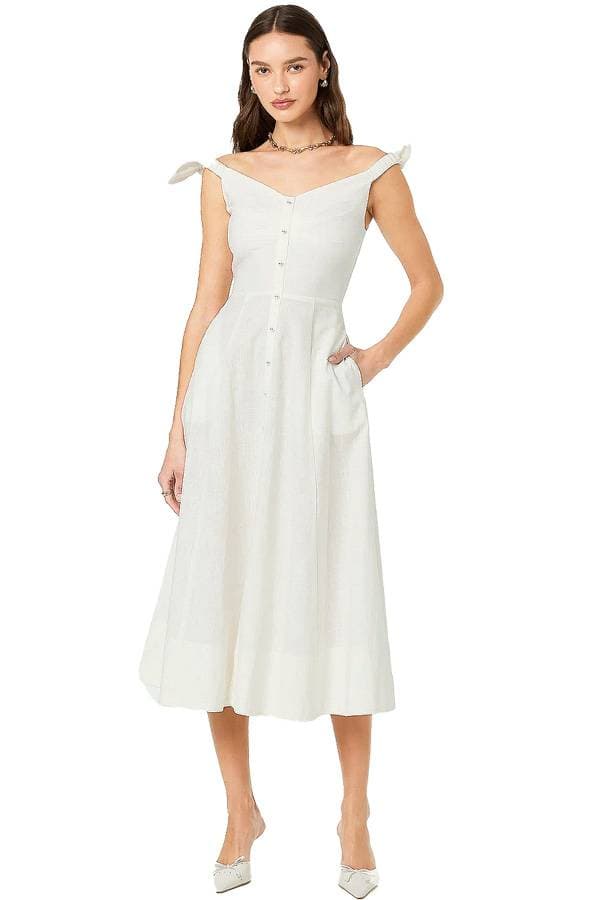 White Linen Off Shoulder Dress -  - View 4 of 4