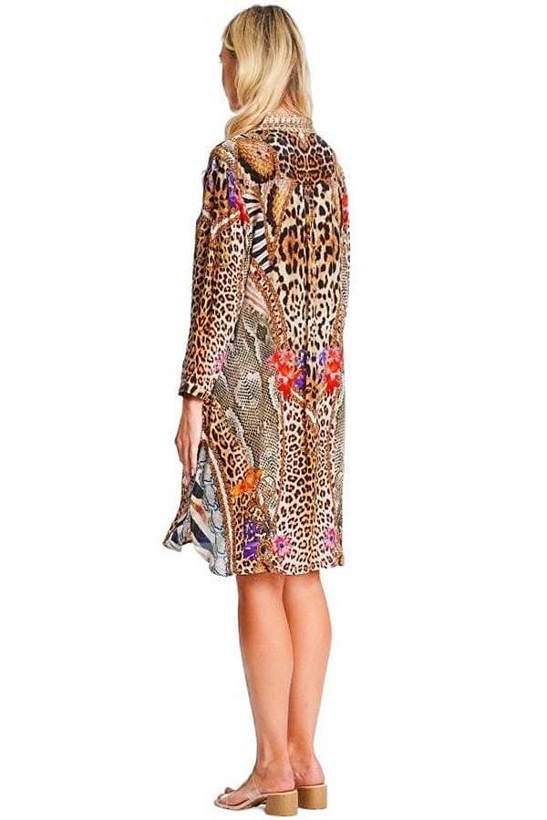 Button Down Animal Print Dress Coverup