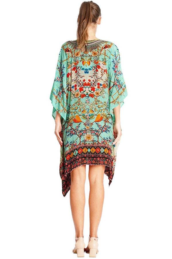 Floral Aquamarine Kaftan Coverup