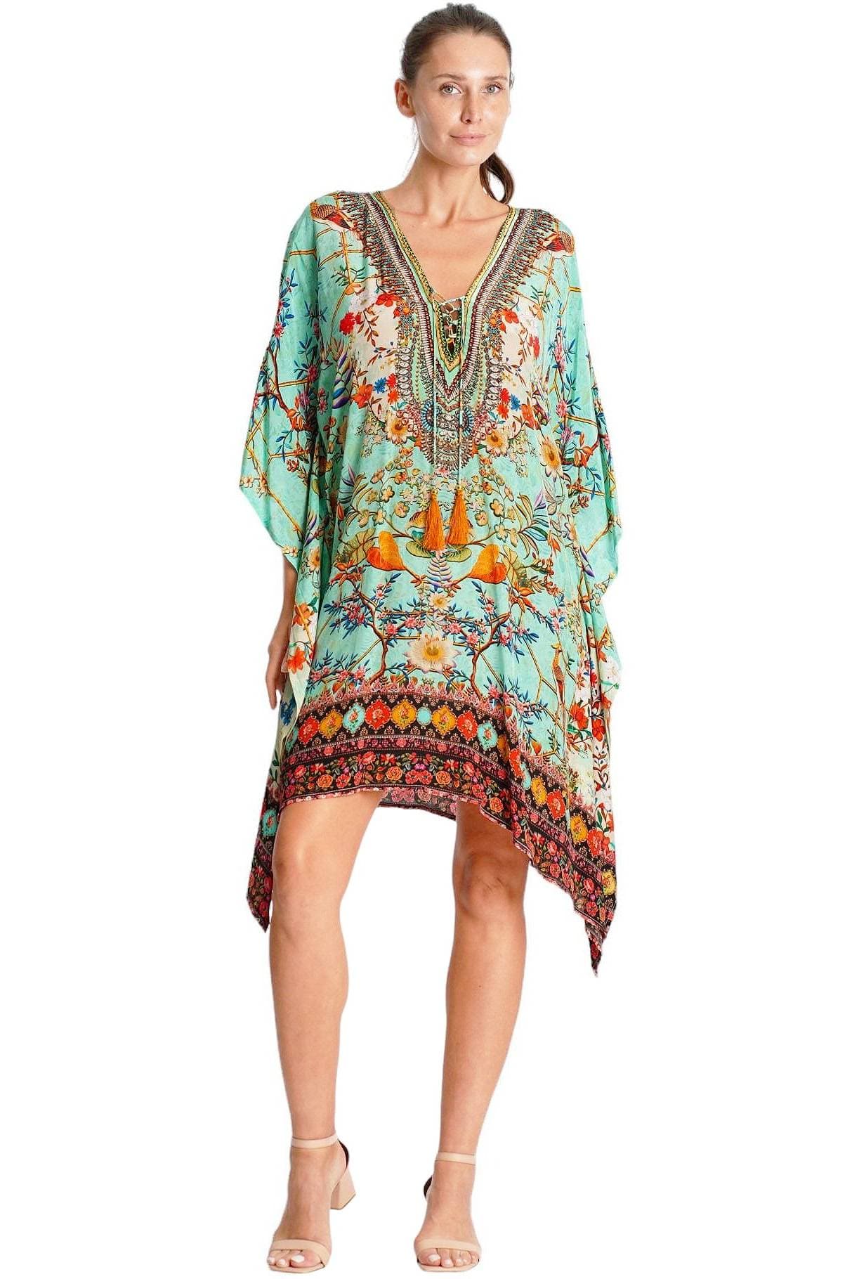 Floral Aquamarine Kaftan Coverup