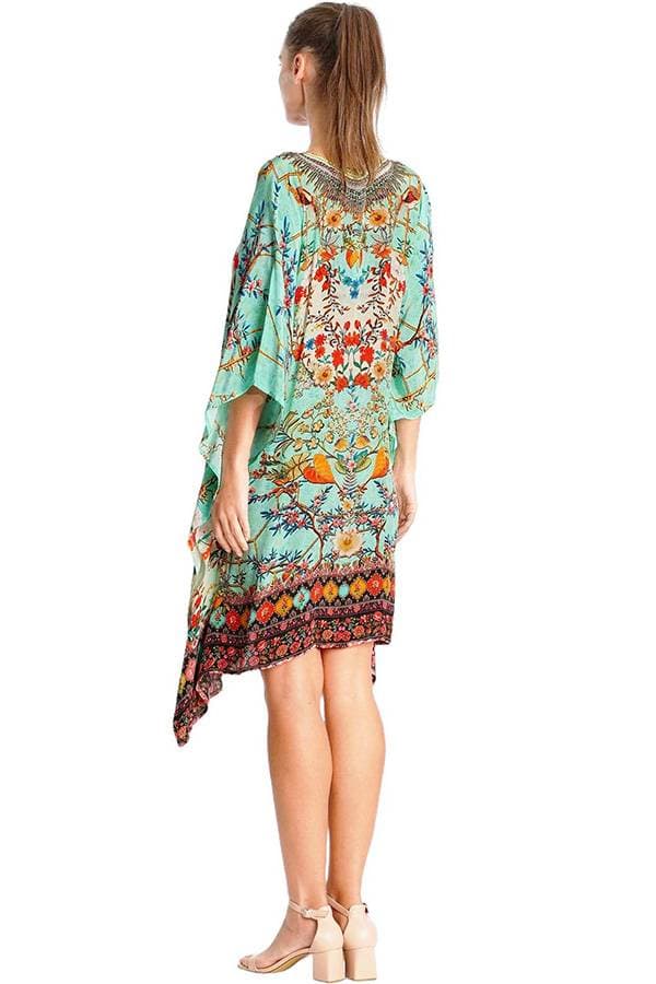 Floral Aquamarine Kaftan Coverup