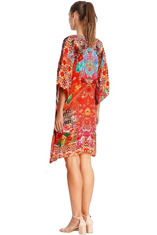 Red Printed Silk Viscose Kaftan