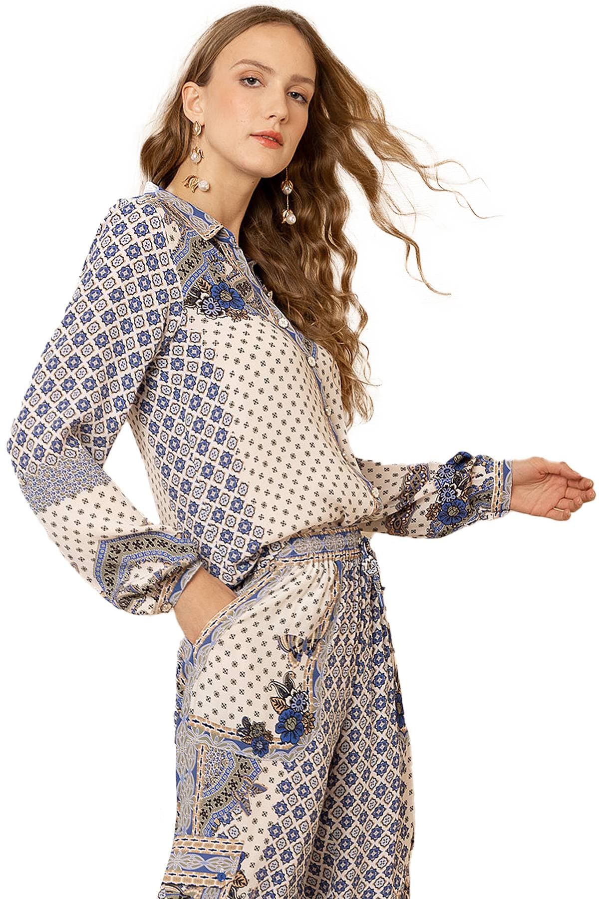 Medallion Print Jersey Blouse