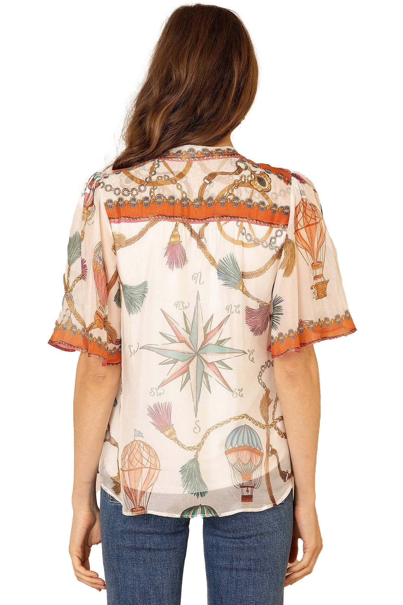 Hale Bob Silk Flutter Sleeve Top