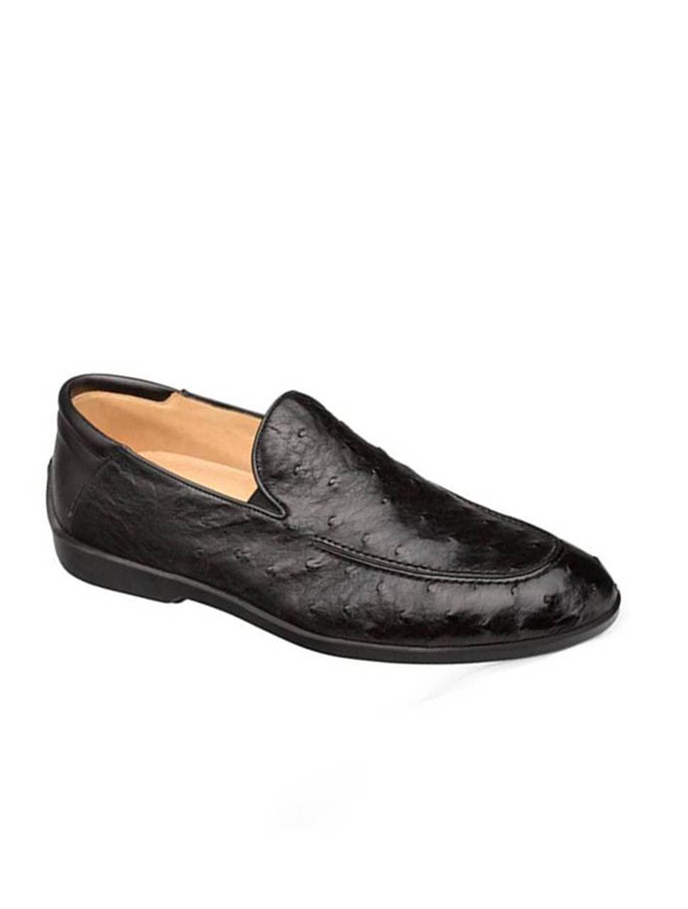 Black Loafer Shoe with Ostrich Skin textured