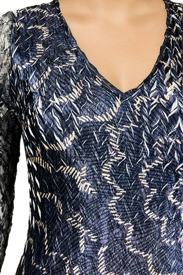 Navy Charmeuse V-Neck Dress with Lace Sleeves -  - View 3 of 4