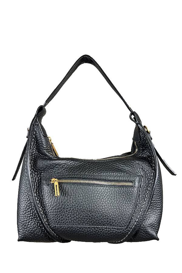 Back view of Black Leather Tote Bag with a zipper pocket