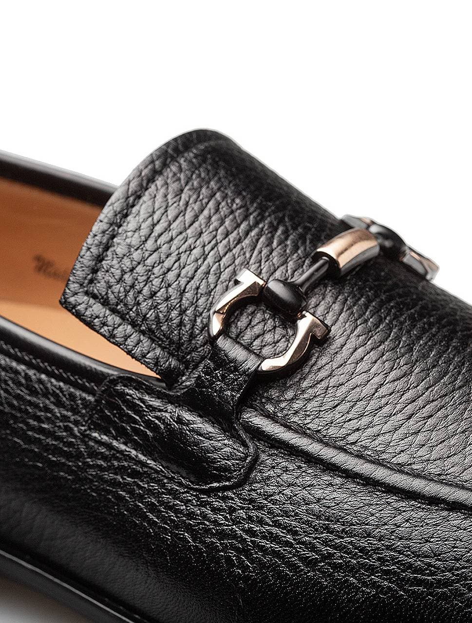 Black Genuine Deerskin Bit Slip-On Loafer