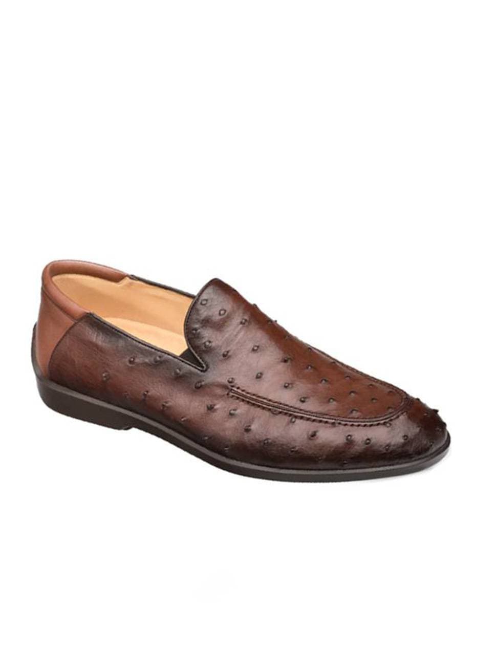 Brown Loafer Shoe with Ostrich Skin textured