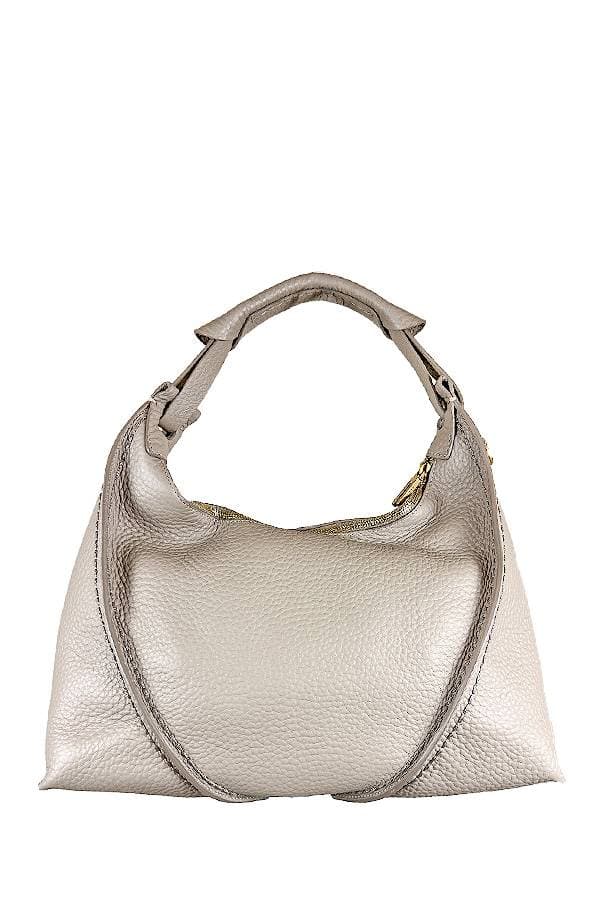 Cream color leather tote bag