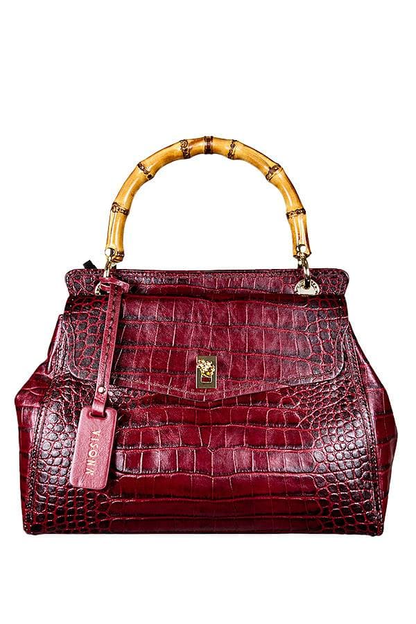 Medium Red Purse Italy Stamp Croco Bamboo