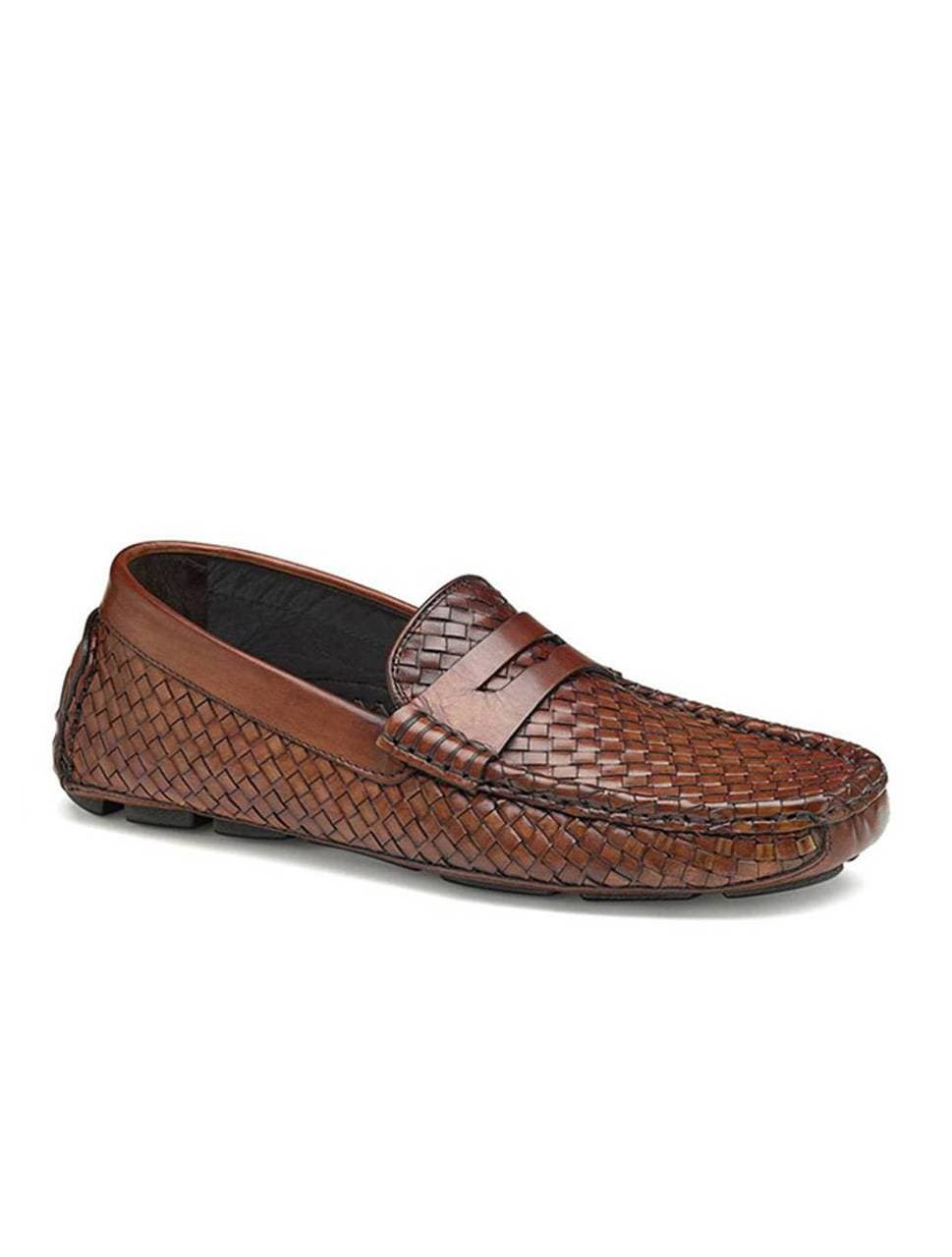 Brown woven penny loafer shoes