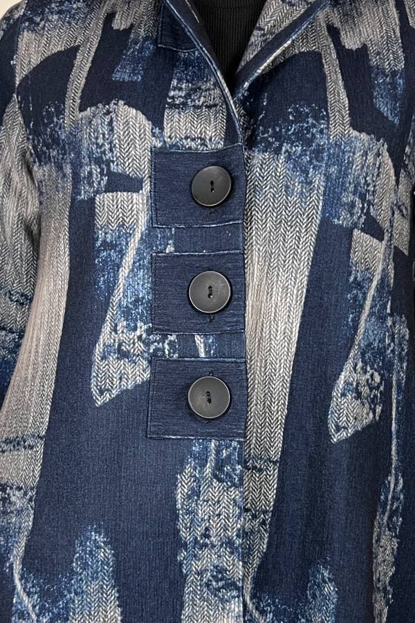 Blue Abstract Button Shacket | Women's - $265.00 - View 3 of 3