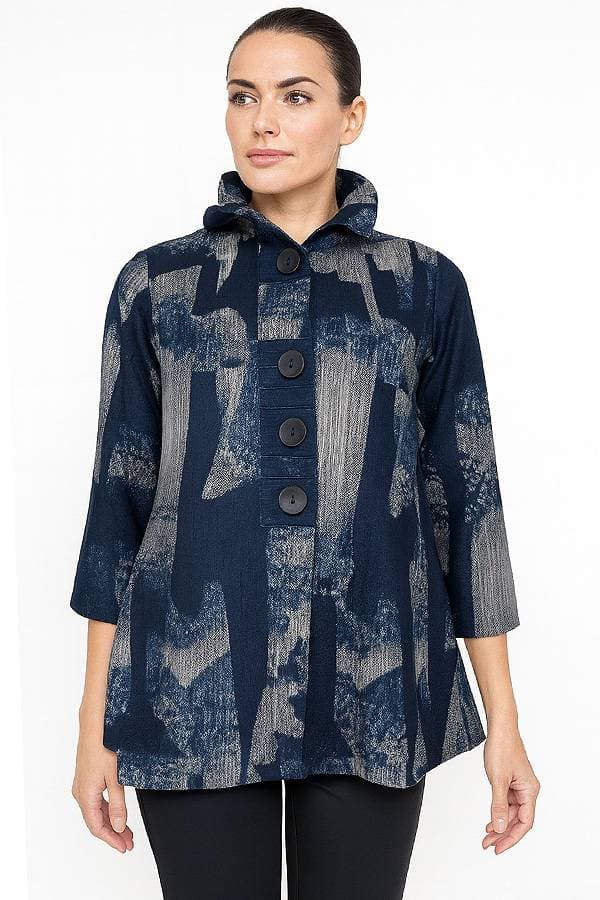 Blue Abstract Button Shacket | Women's - $265.00 - View 1 of 3