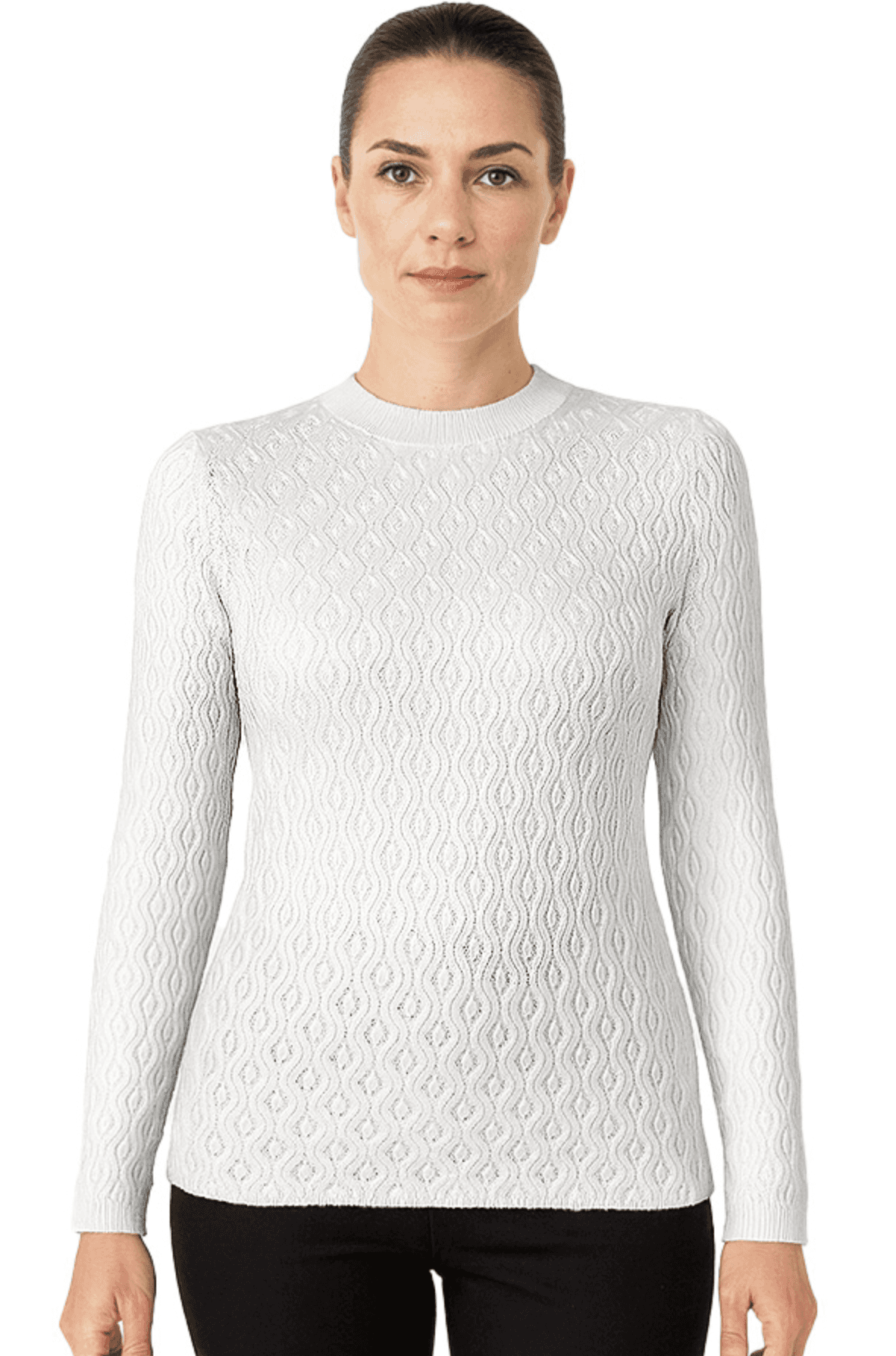 Celeste Cable Knit Mock Neck Top – Cream -  - Main product view