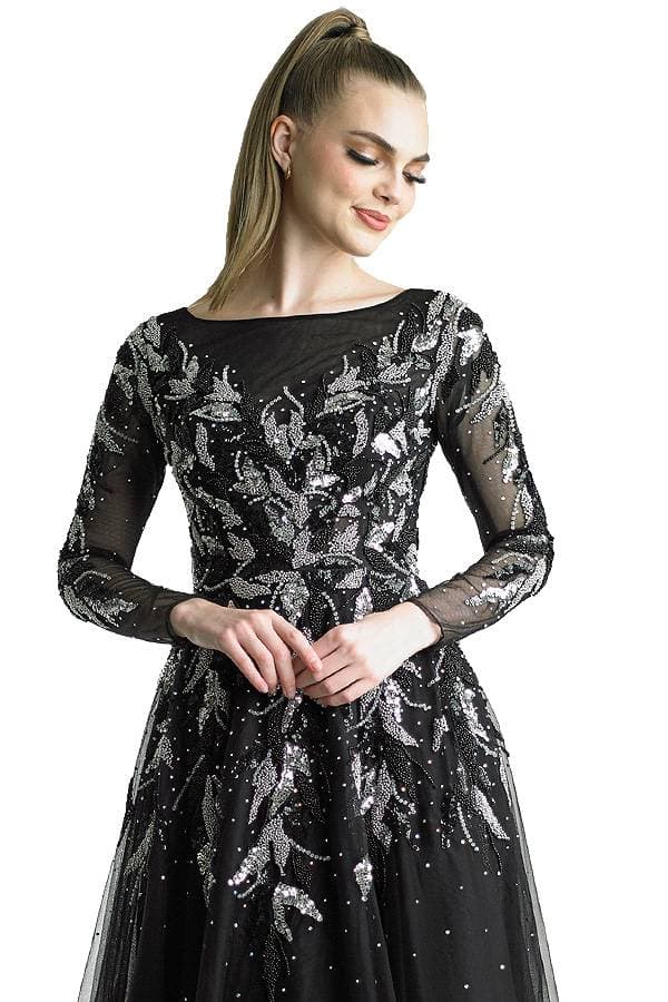 Black and Silver Leaf Gown