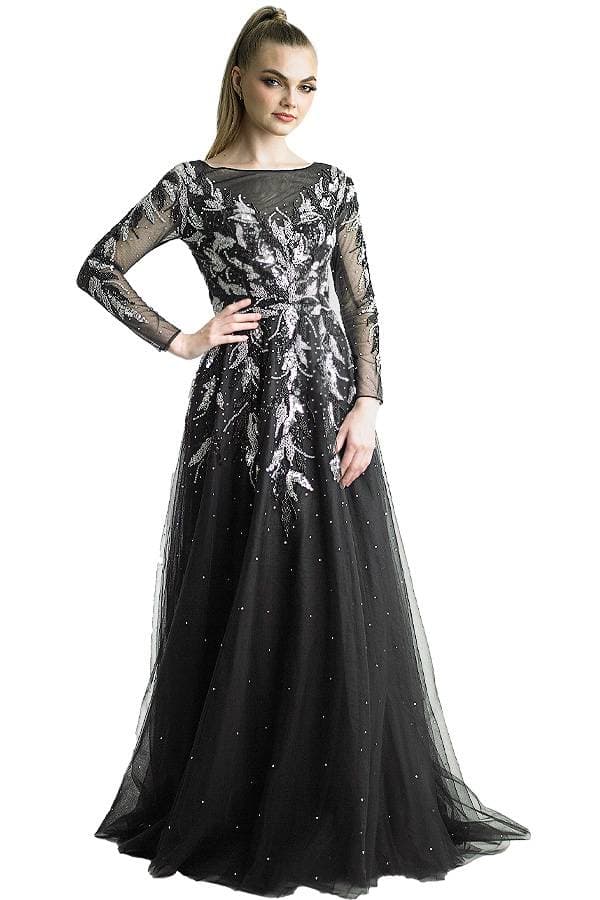 Black and Silver Leaf Gown