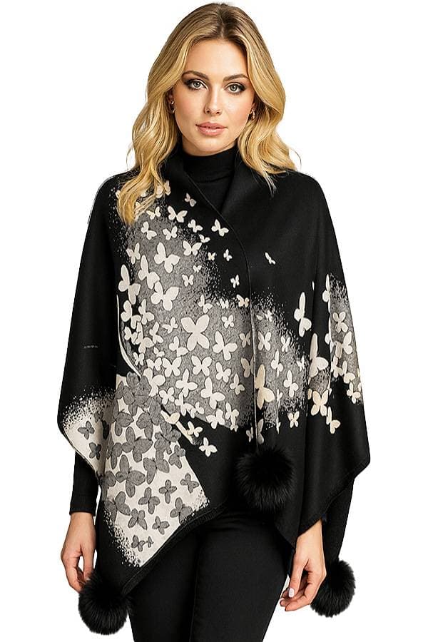 Black Butterfly Print Shawl - $195.00 - View 1 of 3