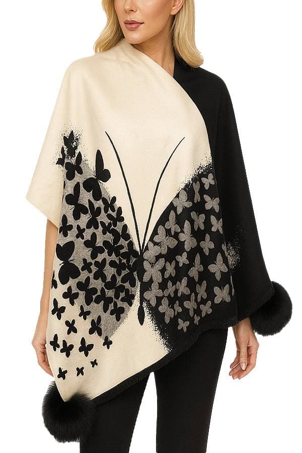 Black Butterfly Print Shawl - $195.00 - View 2 of 3