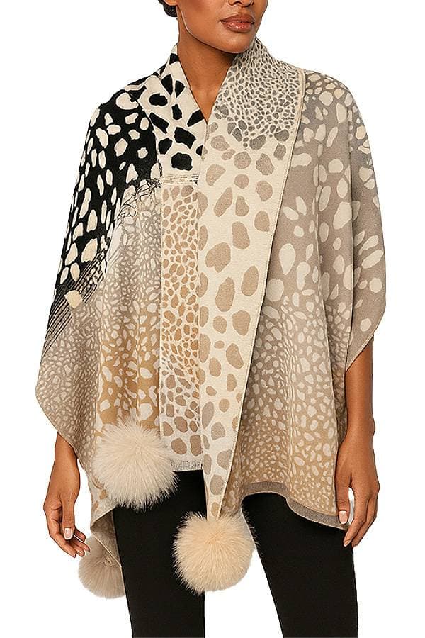 Animal Print PomPom Shawl