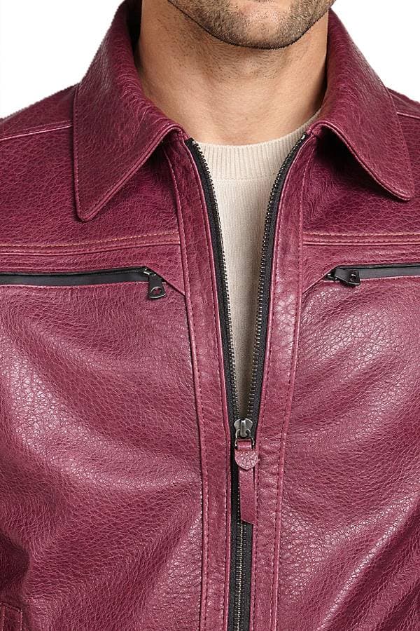 Leather Burgundy Zip Jacket -  - View 4 of 4