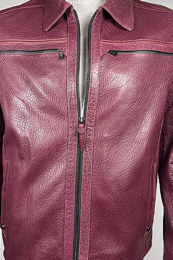 Leather Burgundy Zip Jacket -  - View 3 of 4