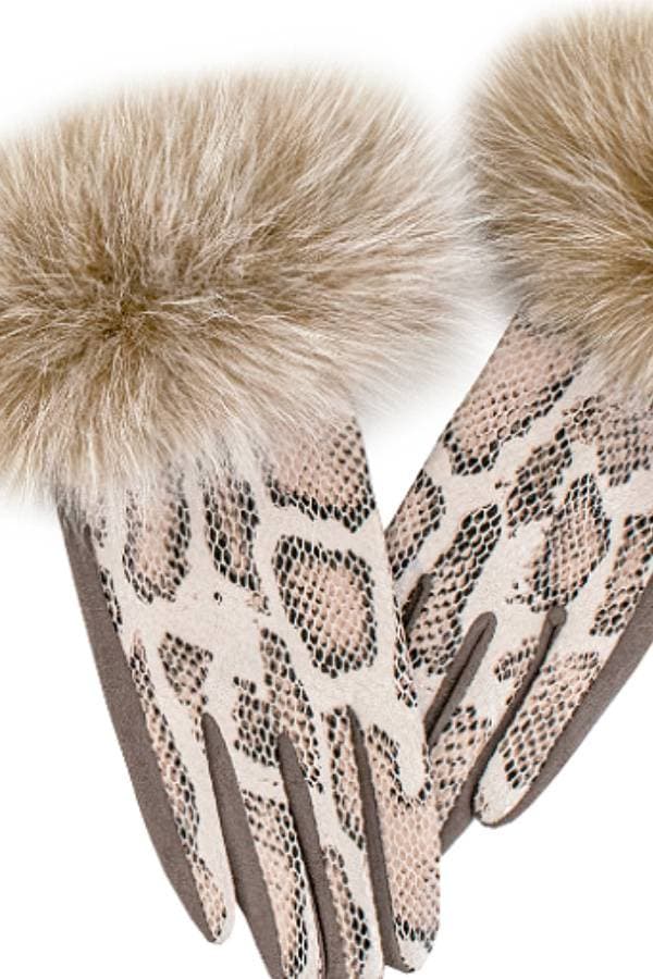 Sueded Python Gloves - Pearl/Taupe