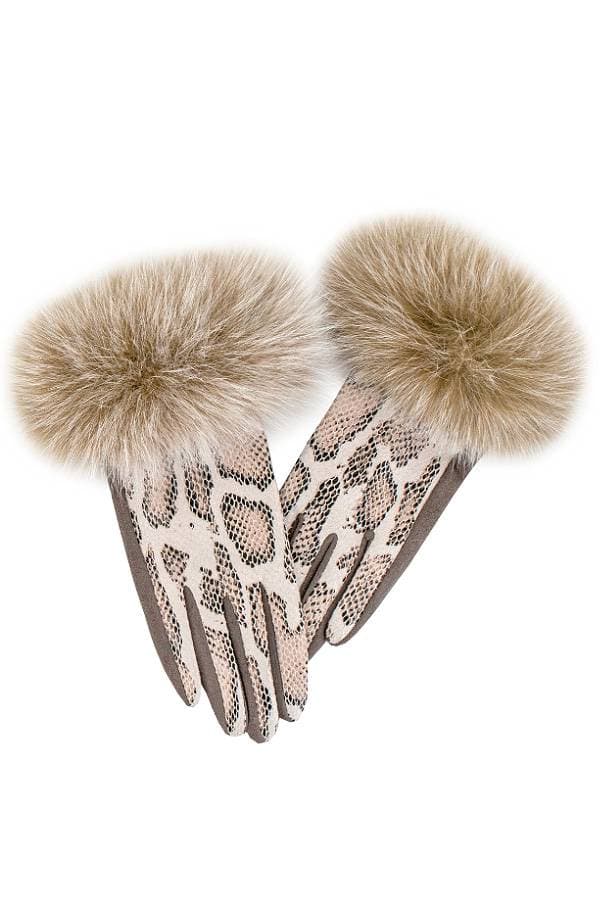Sueded Python Gloves - Pearl/Taupe