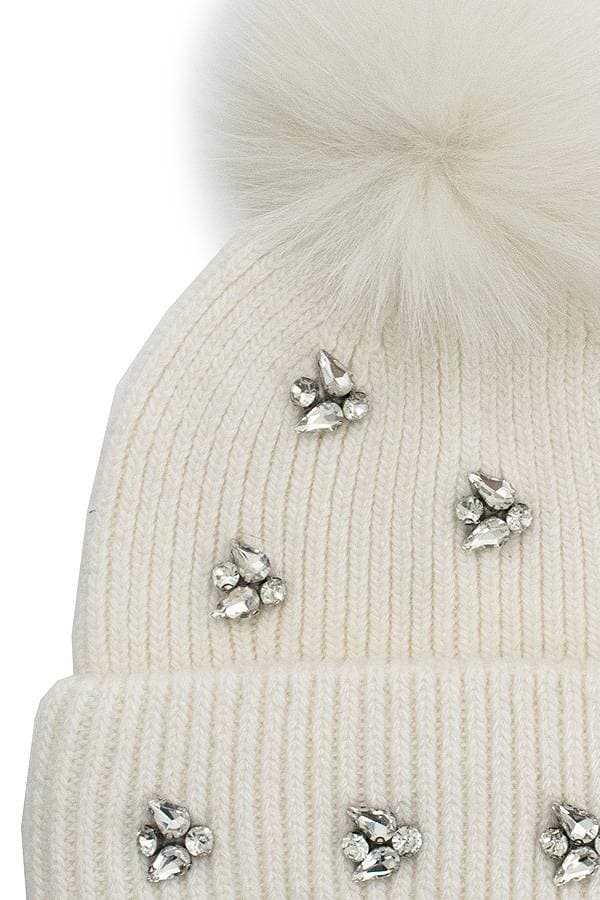 Diamond Bee Beanie - Winter White