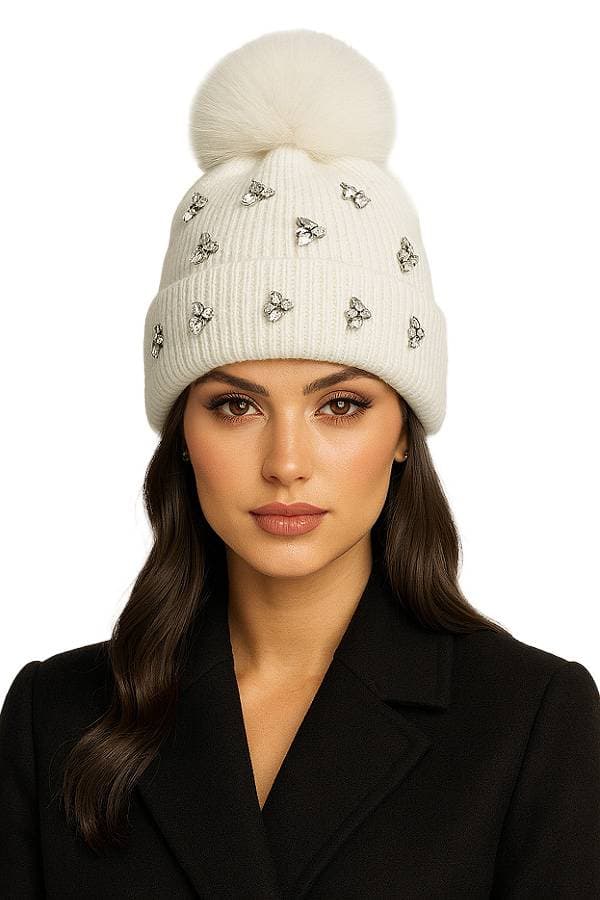 Diamond Bee Beanie - Winter White