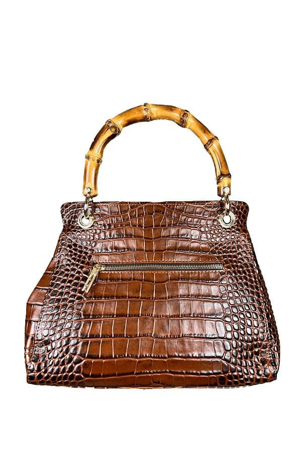 Brandy Brown Medium Stamped Croc Kelly Bag - Made in Italy