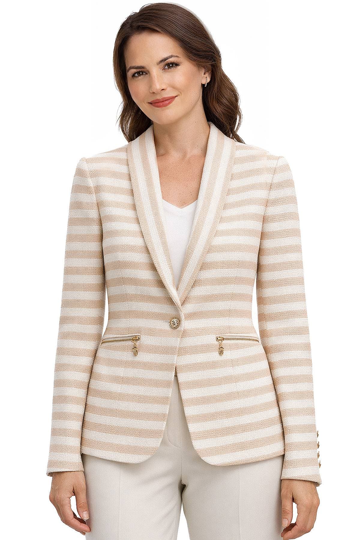 Striped Beige Ivory Cotton Jacket -  - Main product view