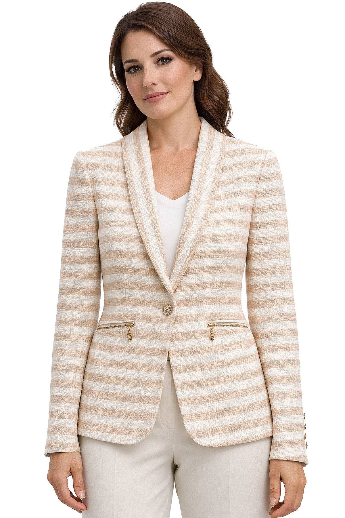 Striped Beige Ivory Cotton Jacket | Women's - $695.00 - View 6 of 6