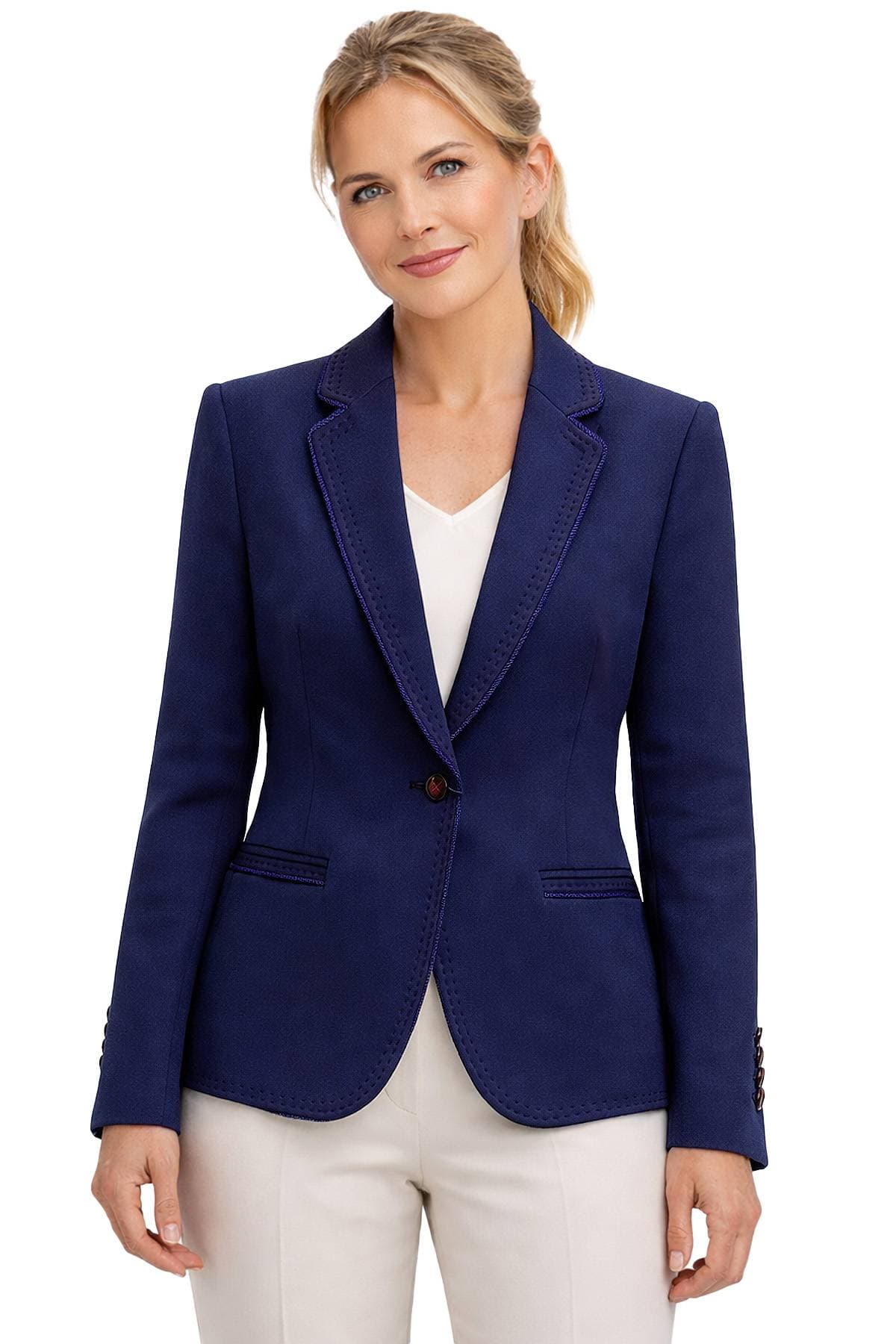 Navy Blue Microfiber Blazer | Women's - $585.00 - View 1 of 6