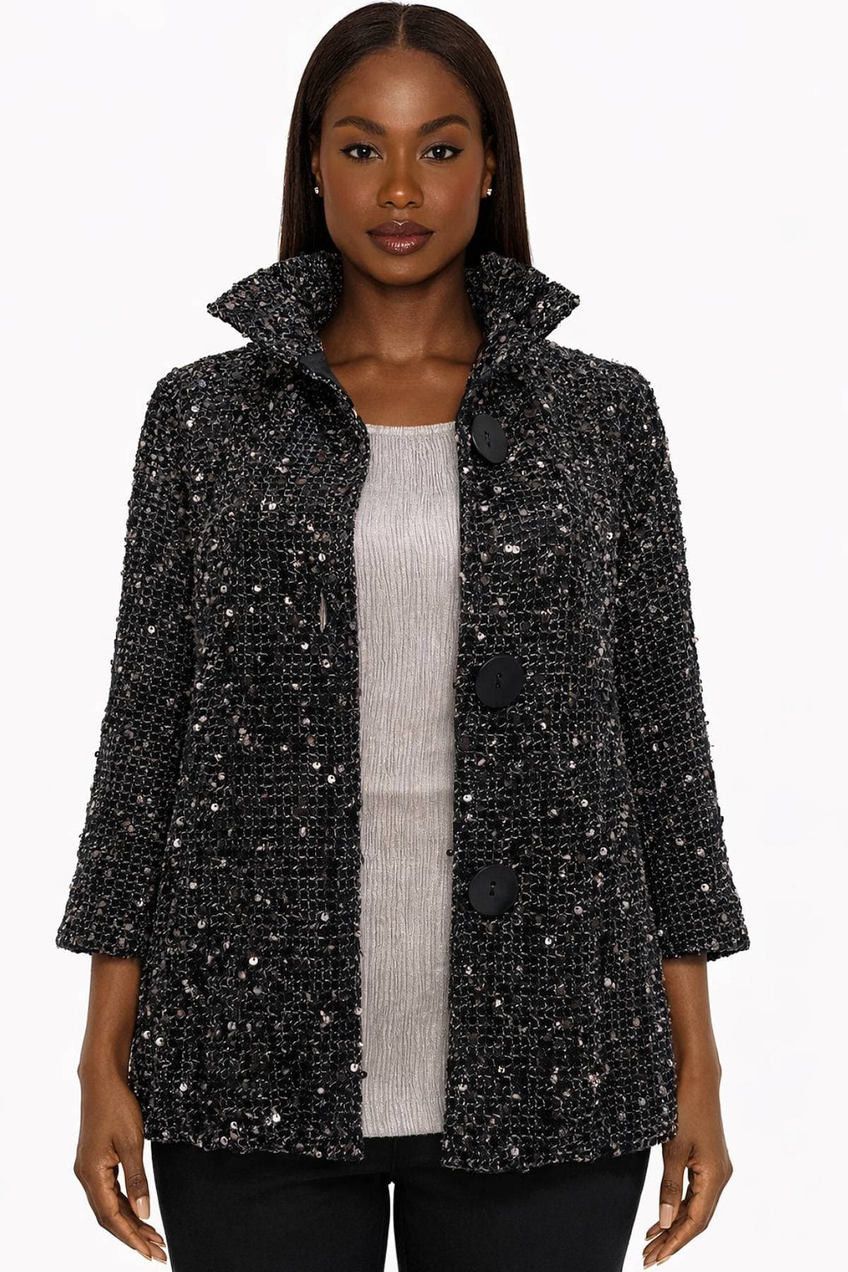 Black Tweed Mesh Evening Jacket | Women's - $285.00 - View 5 of 6