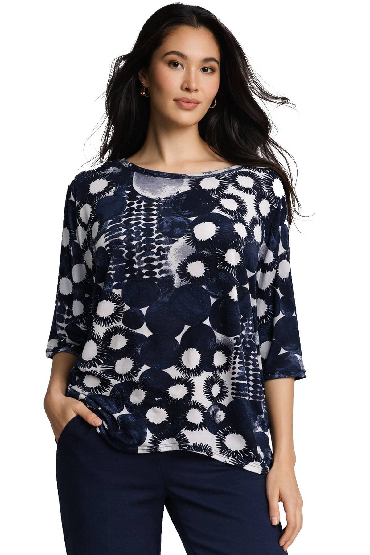 White and Navy Printed Top -  - Main product view