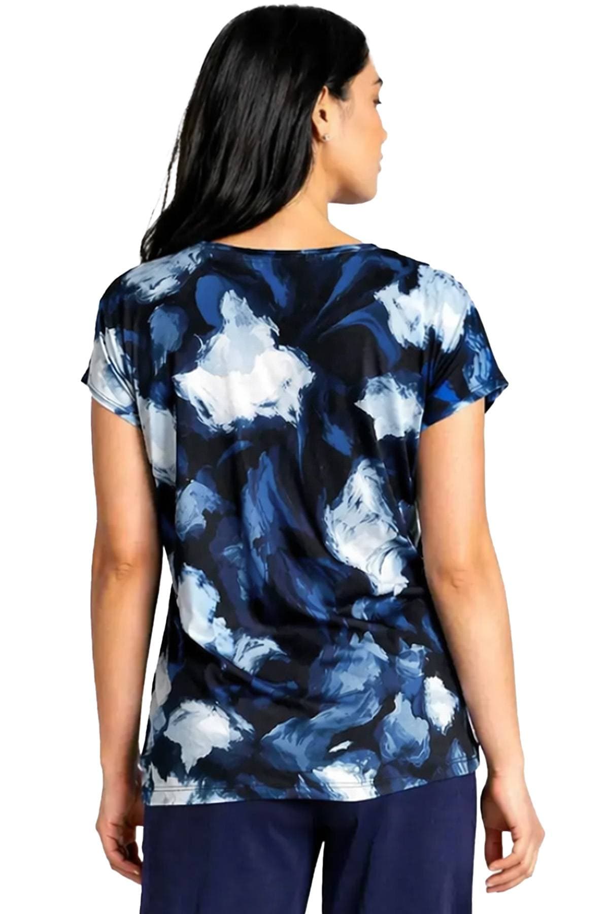 Navy and White Floral Jersey Top -  - Alternative view 2