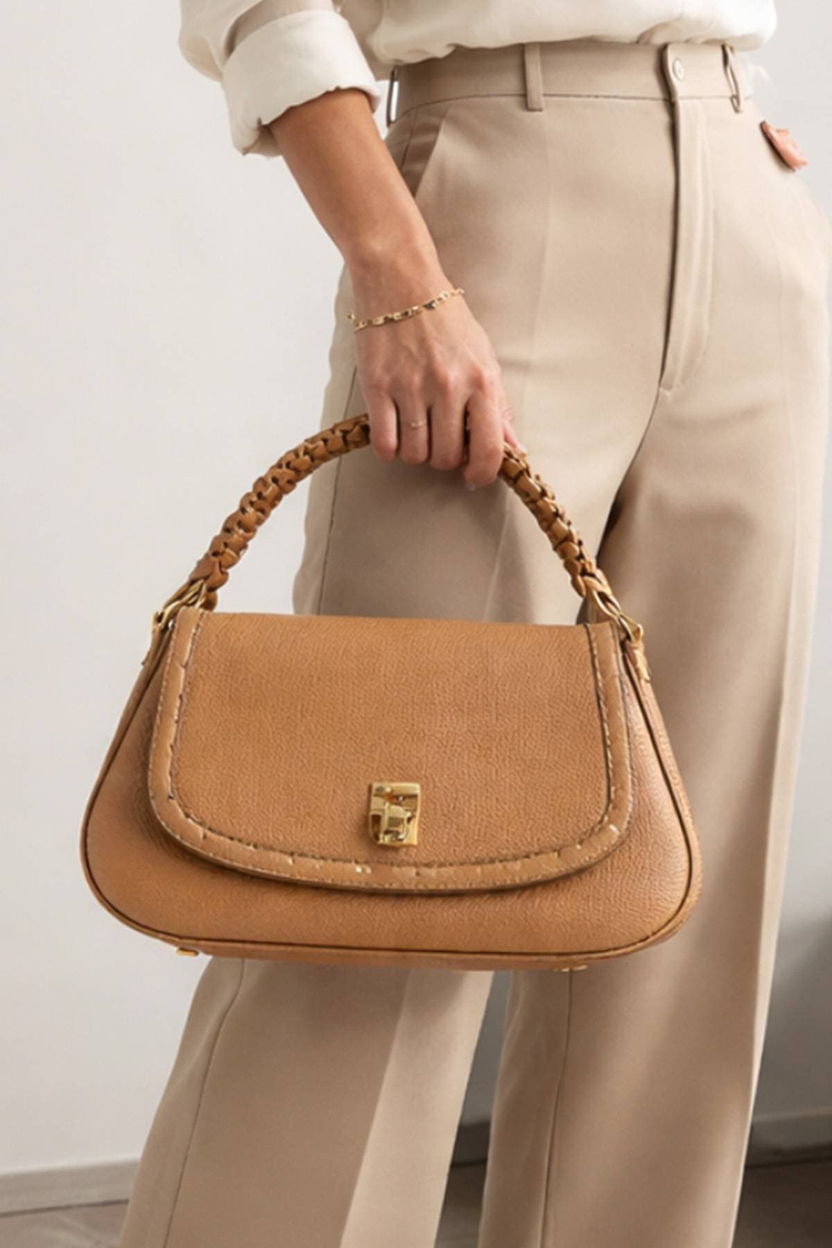 Camel Italian Leather Braided Kelly Purse - 695.0000 - Alternative view 2