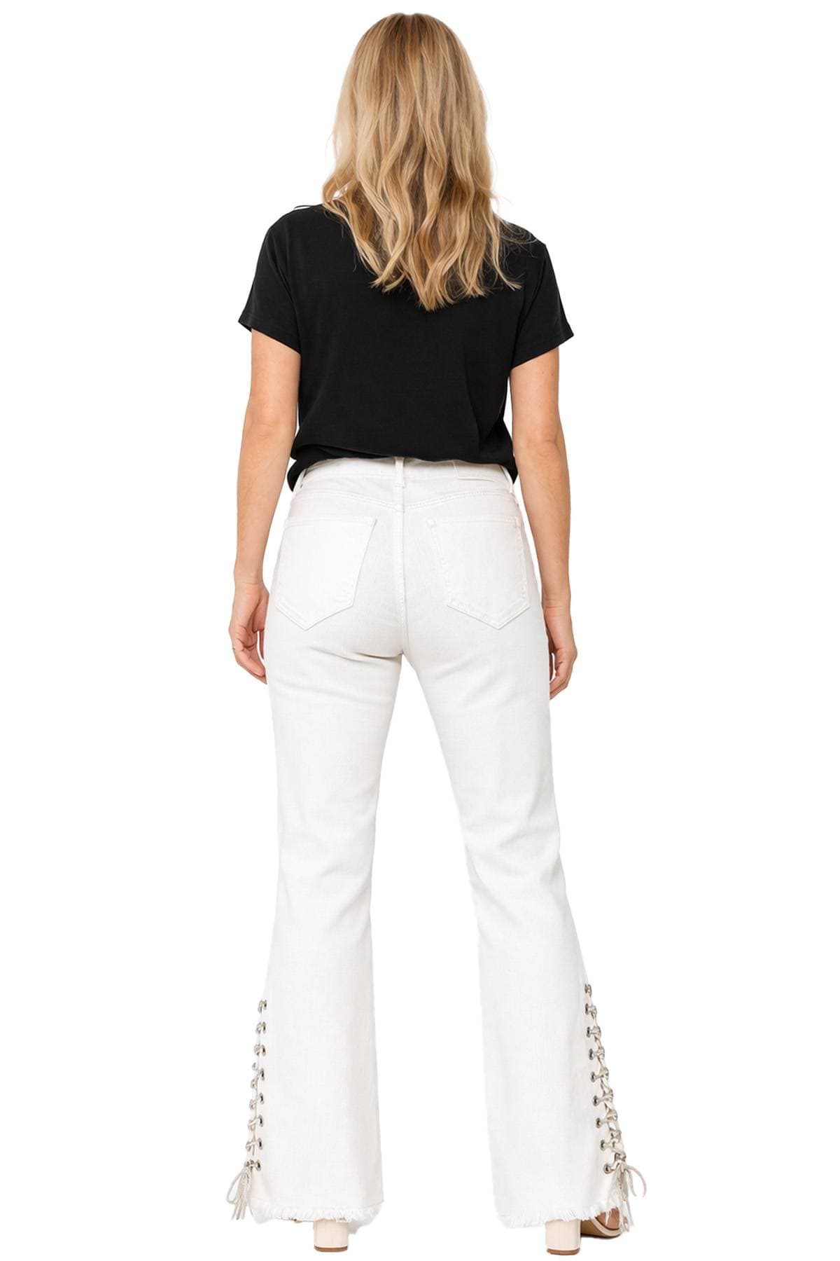 White Denim with Rhinestone Whipstitch Detail -  - Alternative view 2