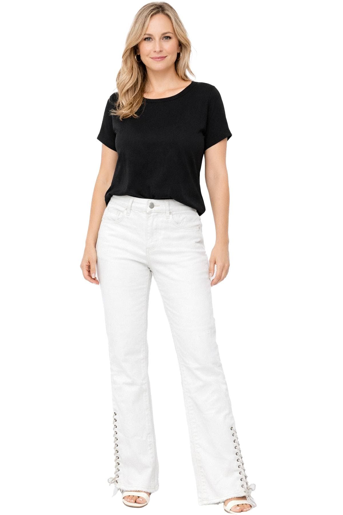 White Denim with Rhinestone Whipstitch Detail -  - Main product view