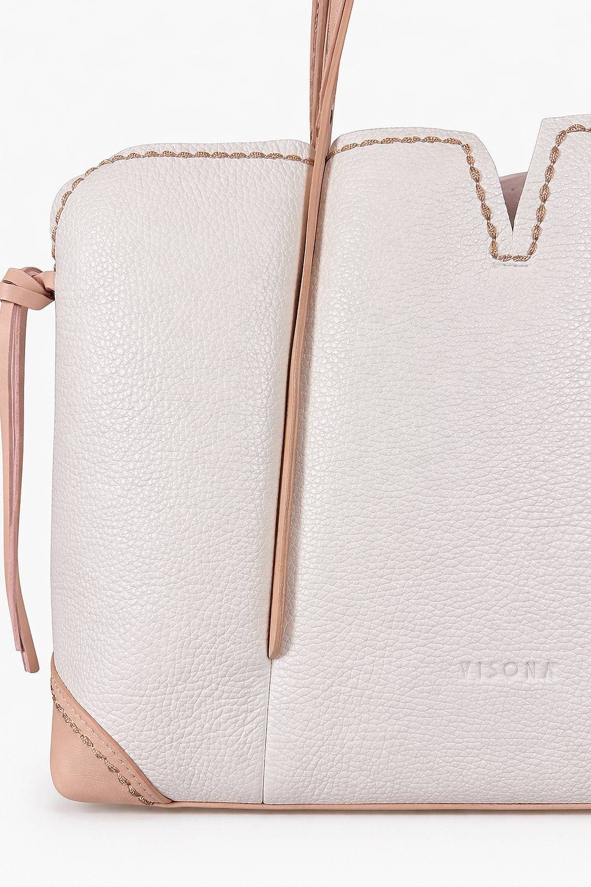 Pink White Italian Leather Contrast Tote - $795.00 - View 6 of 6