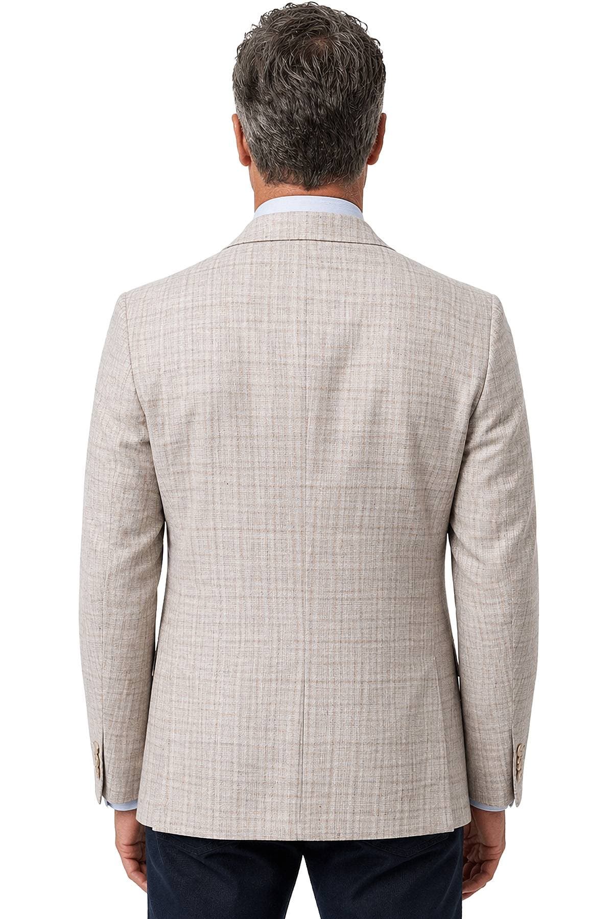 Cream Beige Silk Blend Plaid Blazer | Men's - 1765.0000 - Alternative view 4